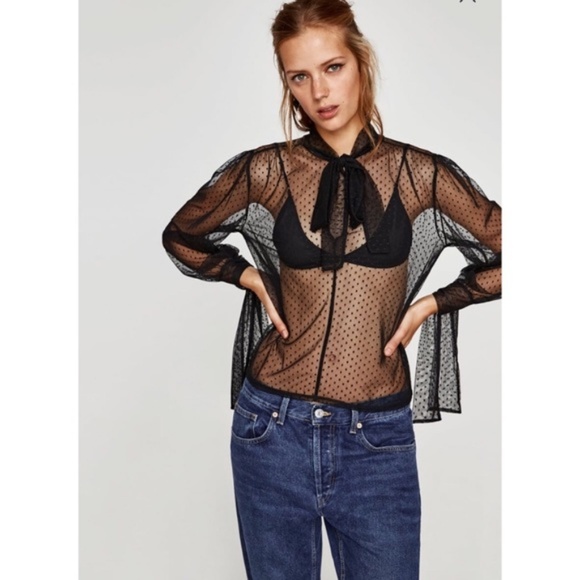 Zara Tops - Zara sheer top with bow NWT